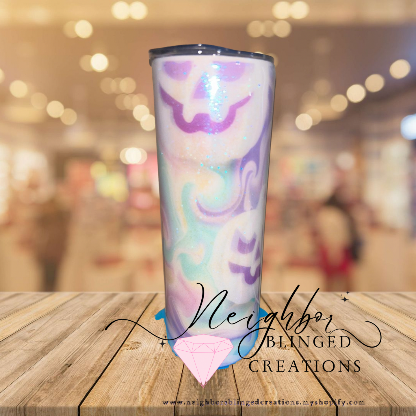 Handcrafted 20 ounce stainless steel holographic spooky swirl ghost Tumblr ￼