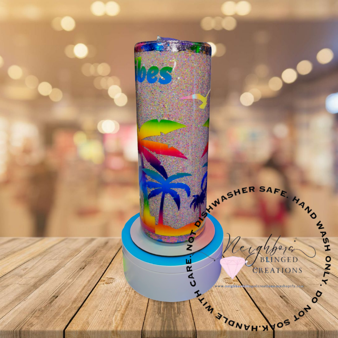 #5 - 20oz Full Neon Glittered Summer Vibes Sandy Beach themed Tumbler
