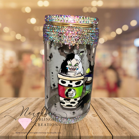 12oz Glass Cup W custom Decal W/Rhinestones
