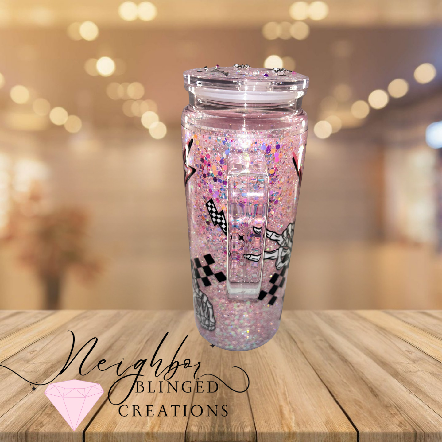 Handmade 20 ounce snow globe acrylic cup with custom mixed glitter- it’s OK if you don’t like me, I don’t like you either