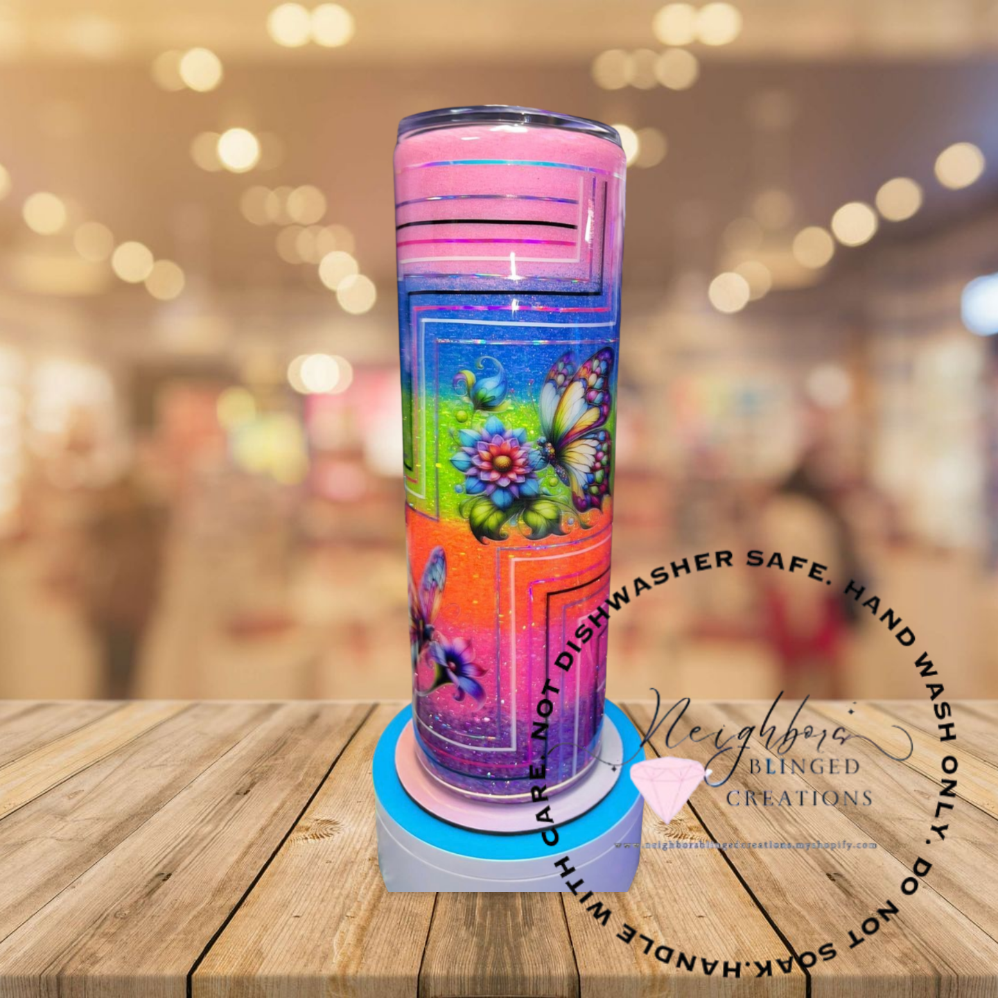 #9 - 30 ounce stainless steel double installed hog six colored ombre, butterfly, custom pin-strip, retro design