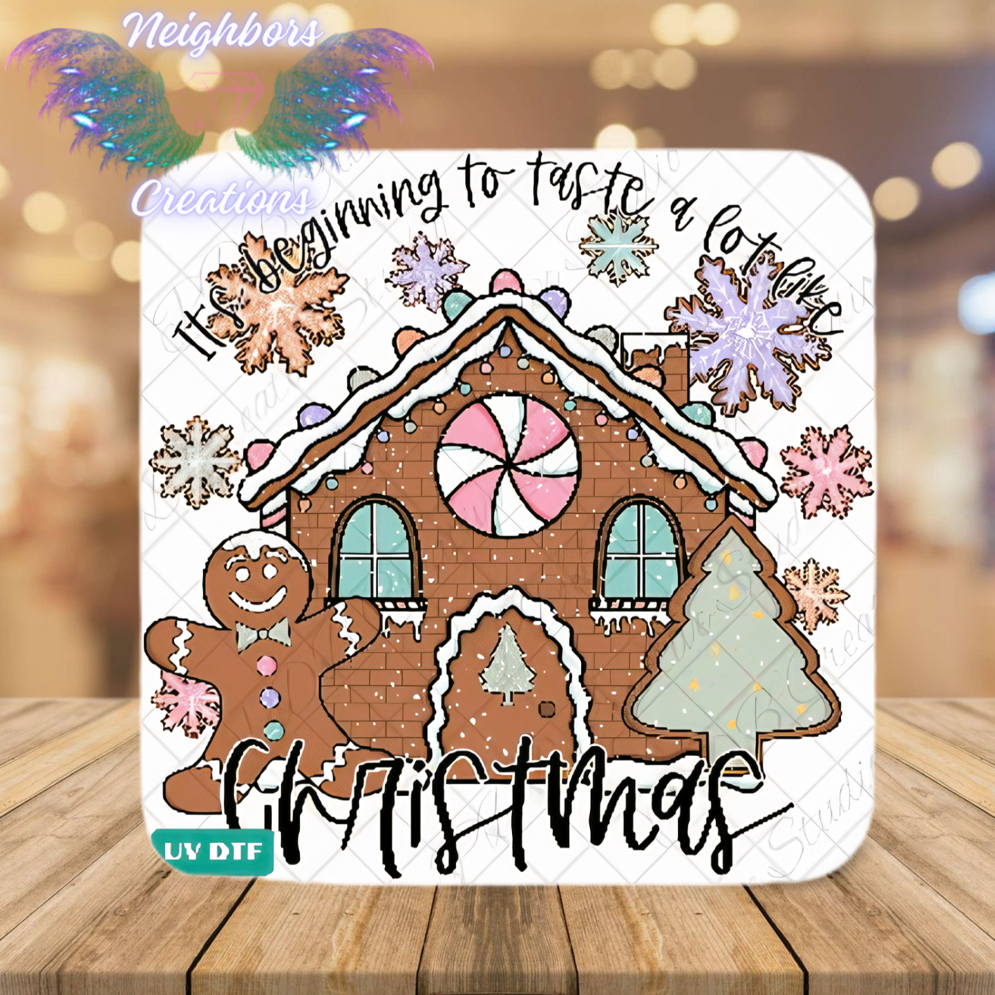 Cute Gingerbread Man With Home UV DTF Decal
