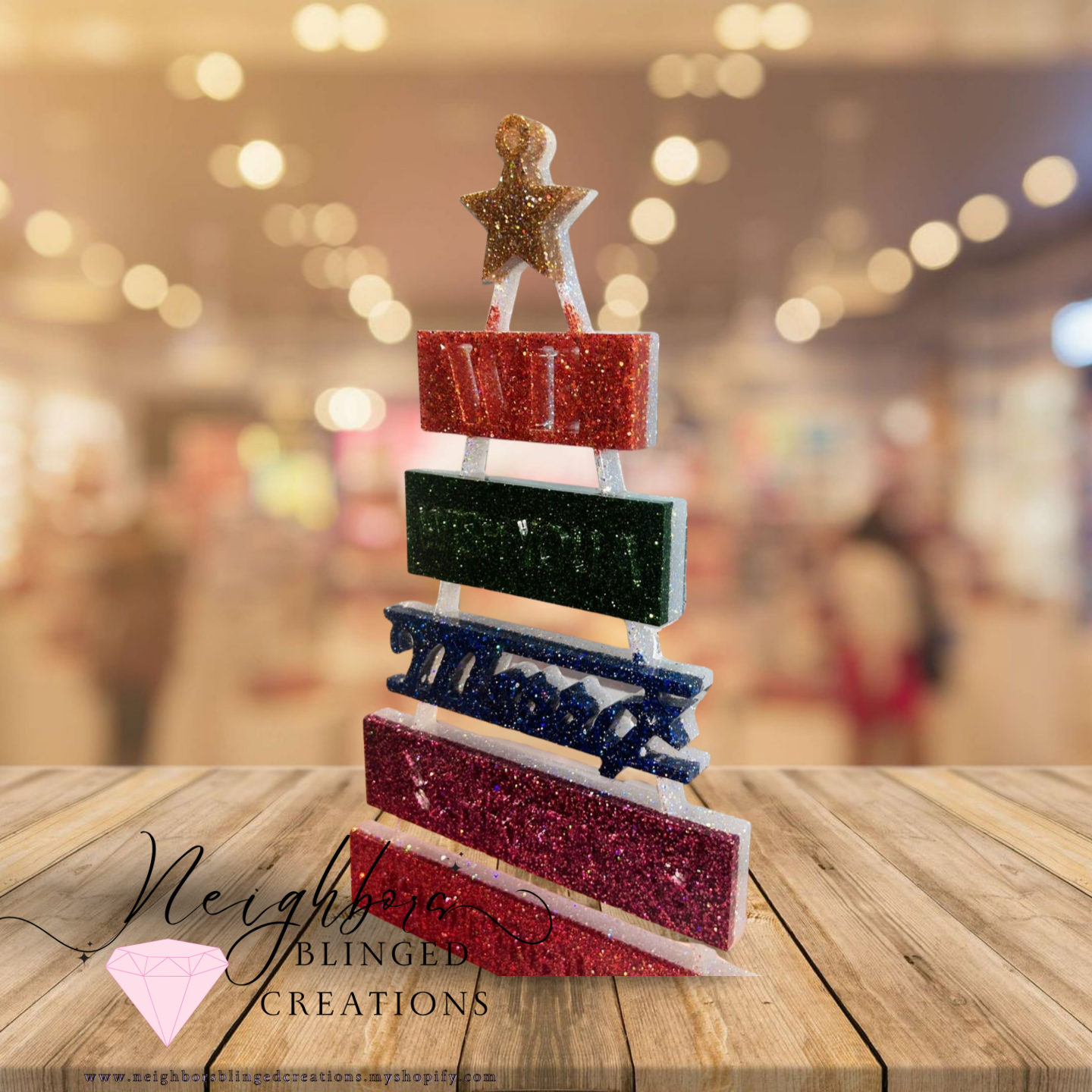 Six tiered custom handcrafted, epoxied Christmas and New Year’s sign