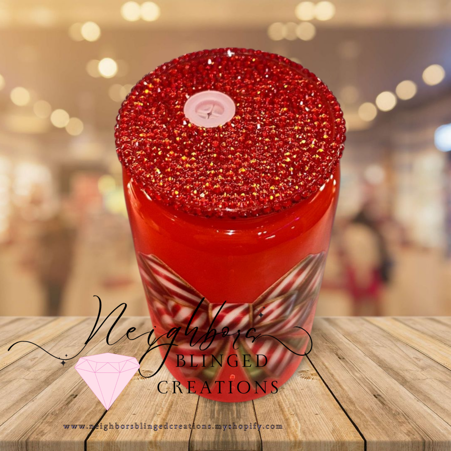 15oz Red Acrylic Cup W Custom Bedazzled lid