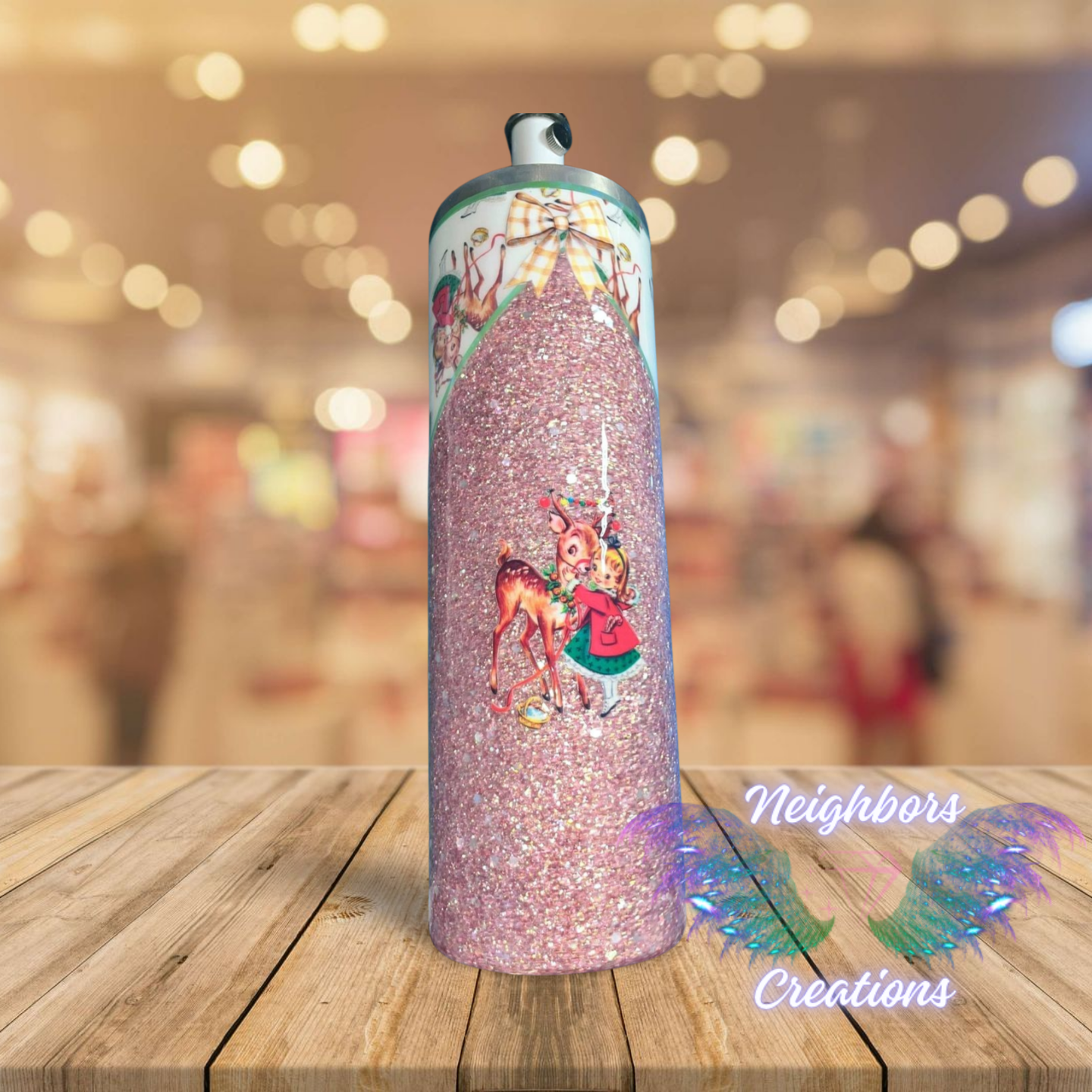 Custom 20 OZ DBL INS - Lil Girl & Deer V Split Glittered Tumbler