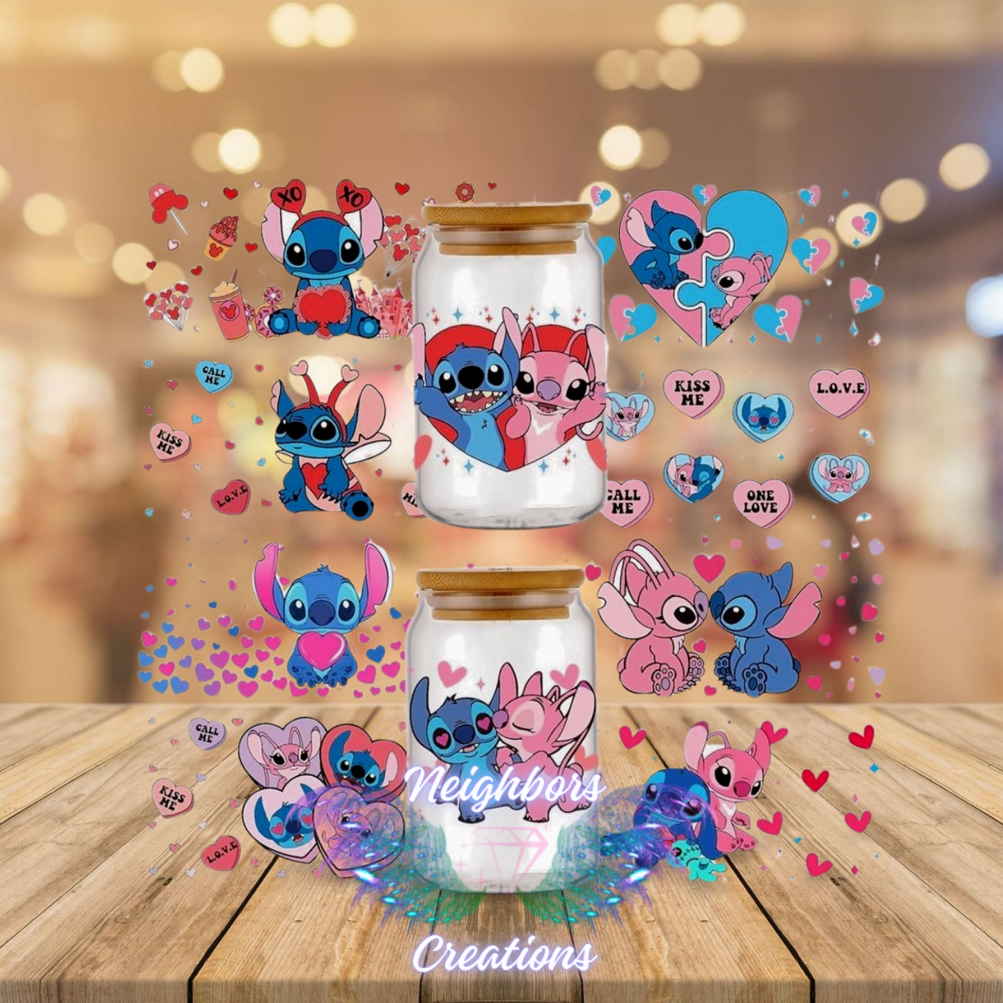 Inspired By Stitch & Angle Valentines Day UVDTF Wraps - custom orders only