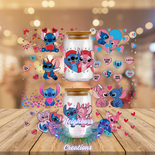 Inspired By Stitch & Angle Valentines Day UVDTF Wraps - custom orders only