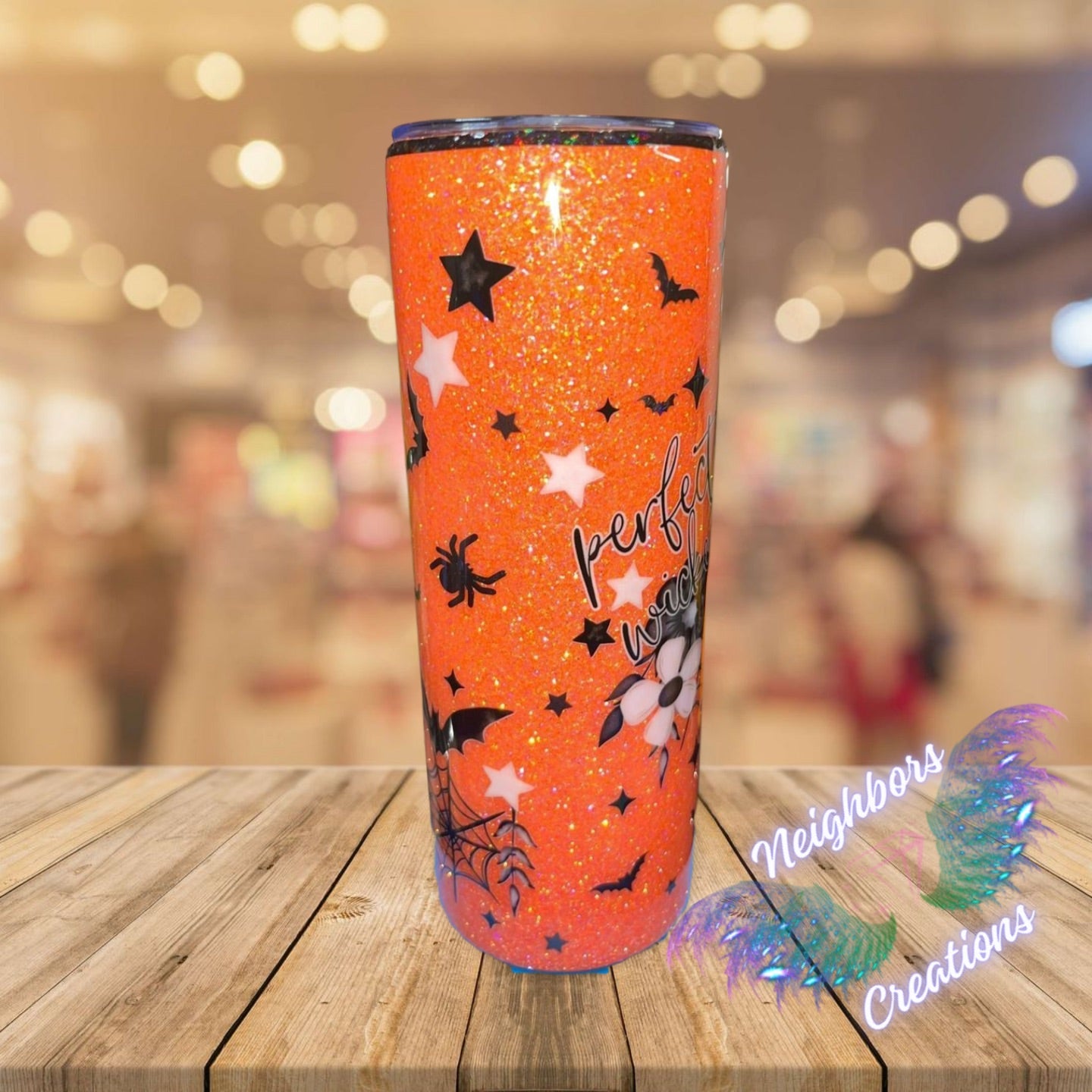 20 OZ Perfectly Wicked Orange N Black Glittered DBL INS Tumbler