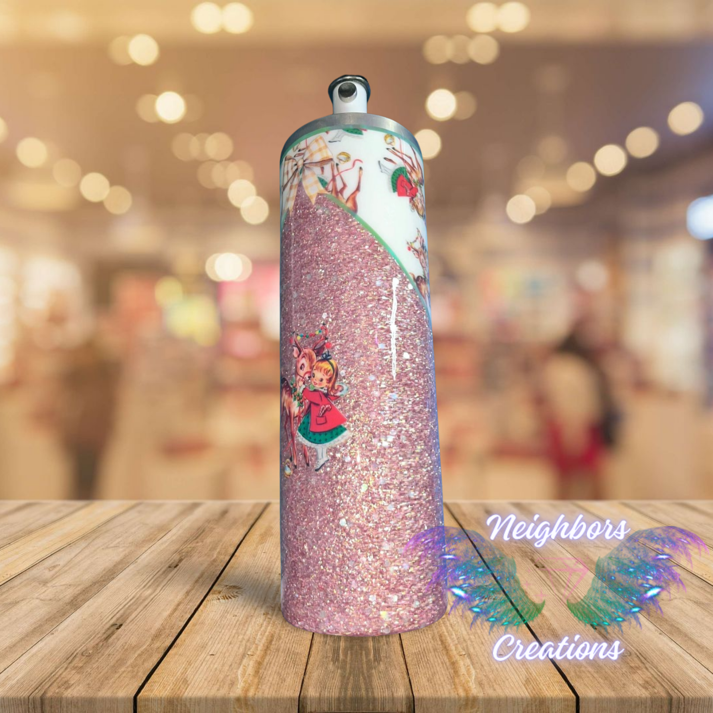 Custom 20 OZ DBL INS - Lil Girl & Deer V Split Glittered Tumbler