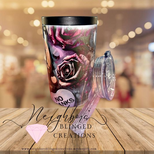 12oz Can Cousy / Cup - valentines hearts with dark roses