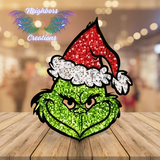 Inspired By The Grinch Glittered Themed UVDTF Decal CUSTOM ORDERS ONLY