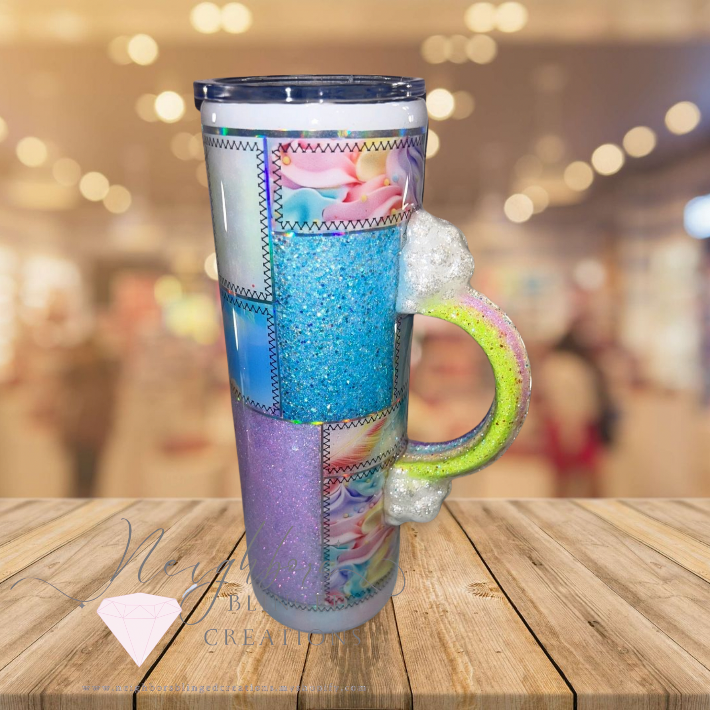 30oz PatchWrk Rainbow Cloud stainless steel double insulated handled tumbler