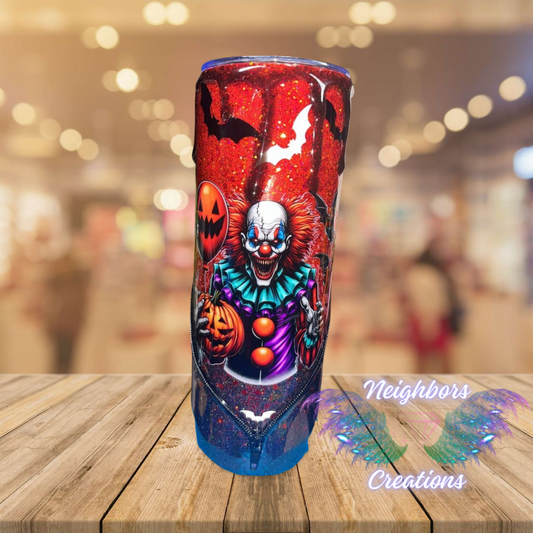 20 OZ DBL INS - Spooky Clown Glittered Ombre Zippered Tumbler