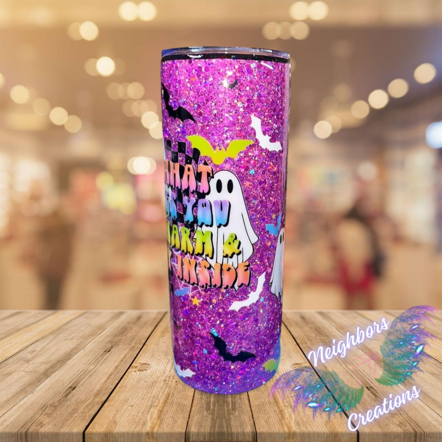 20 OZ Full Pink Glittered Ghost Spooky N Cute Halloween Tumbler
