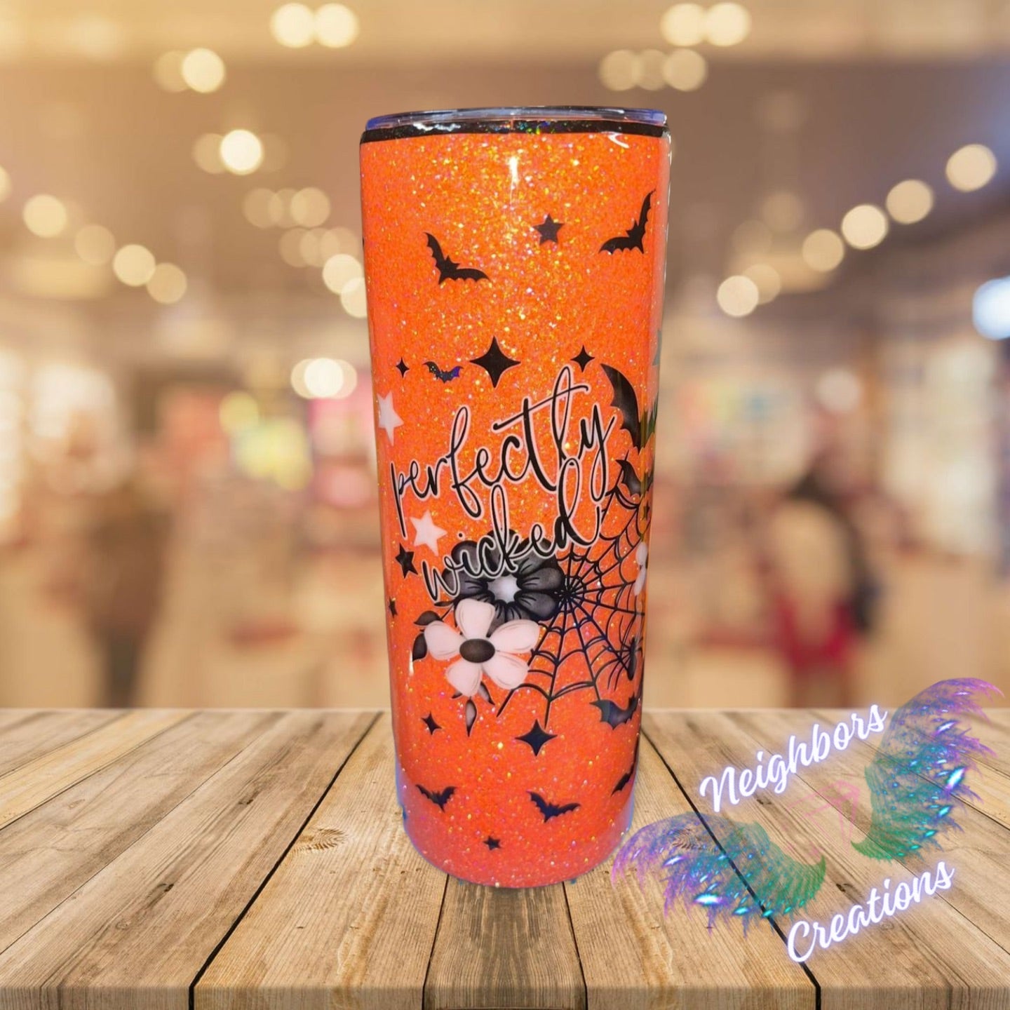 20 OZ Perfectly Wicked Orange N Black Glittered DBL INS Tumbler