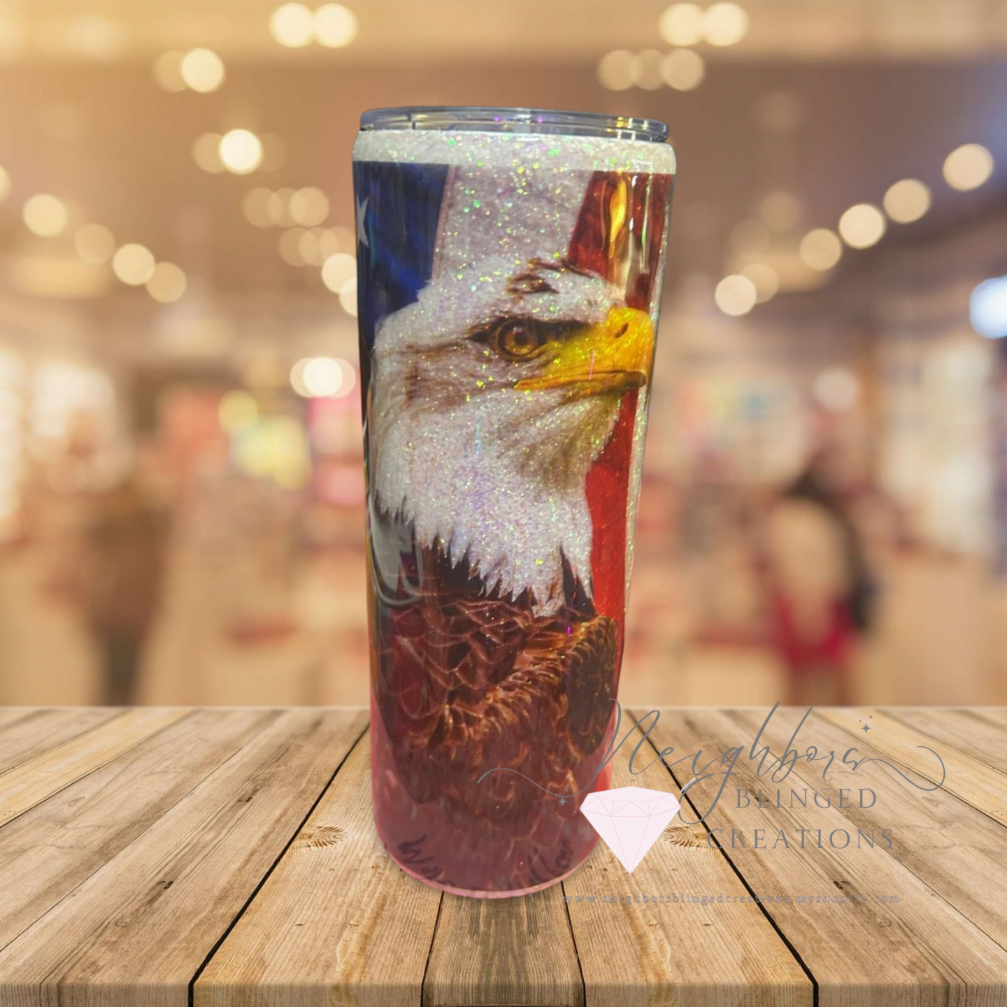20oz Stainless Steel double insulated We the People American Bald Eagle Glittery tumbler