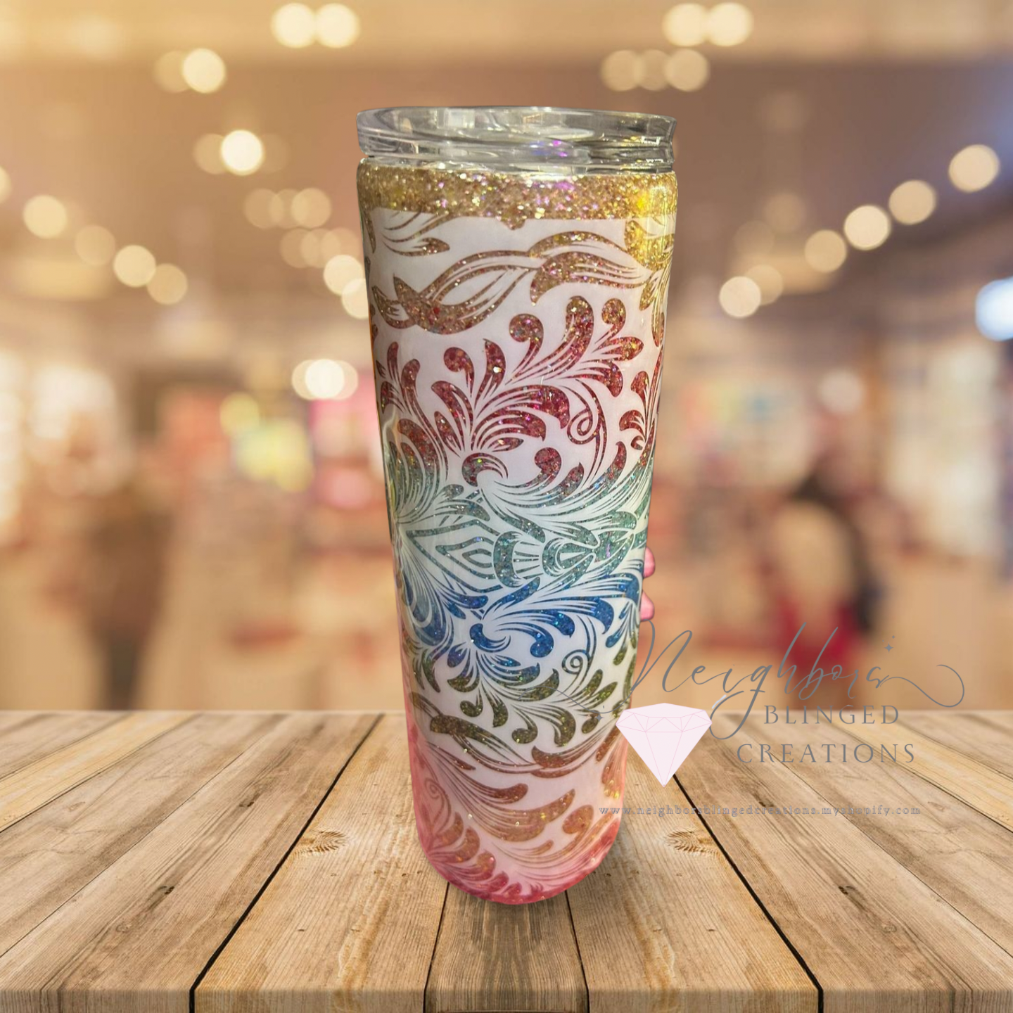 30oz Stainless Steel Dbl Insulated 3 colored Ombre Glitter White Swirl.