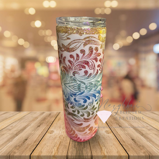 30oz Stainless Steel Dbl Insulated 3 colored Ombre Glitter White Swirl.