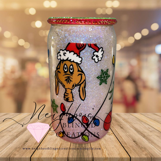 12oz Glass Glittered Cup Special Christmas Bright Edition