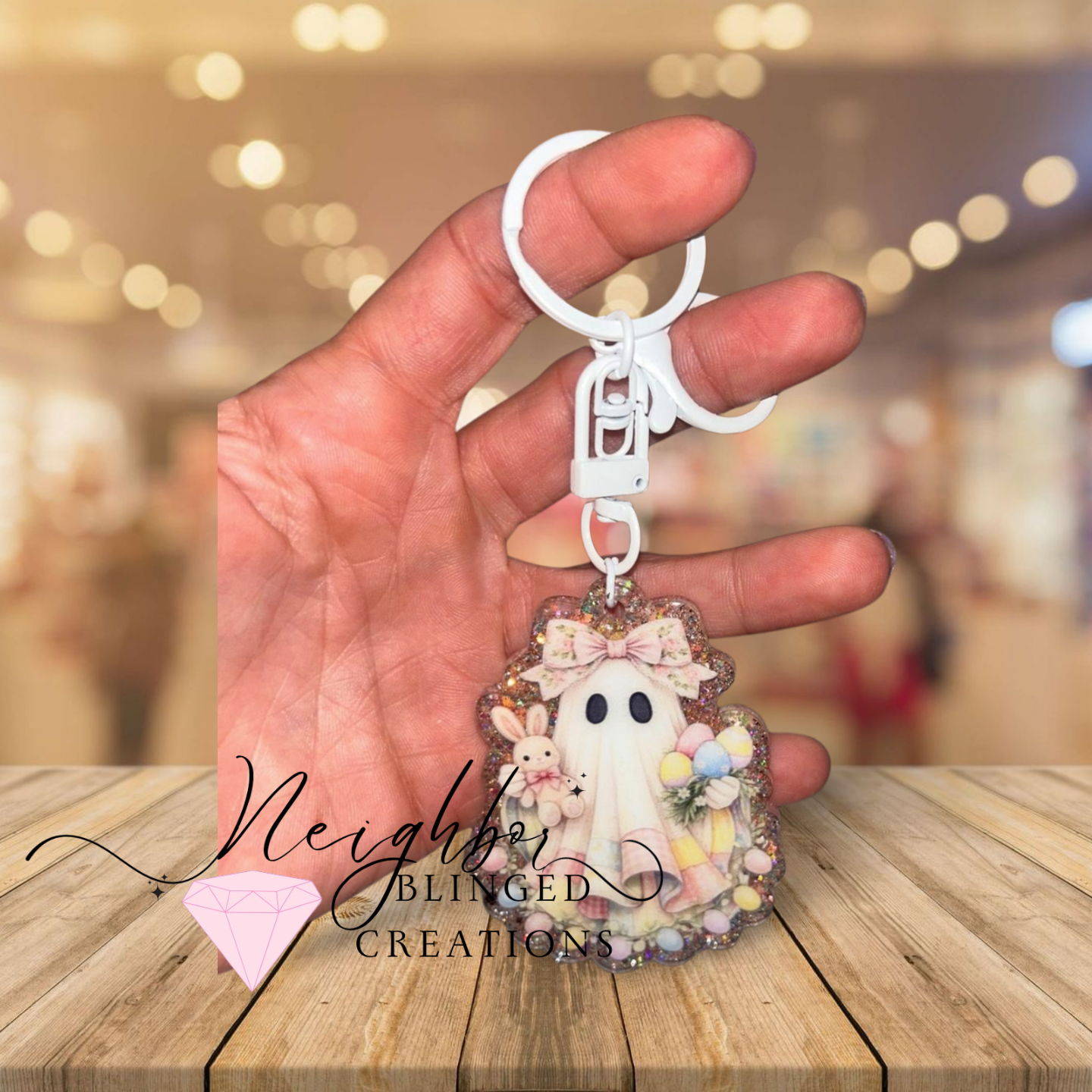 Acrylic Glittered Spring Ghost Keychain