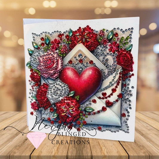 Valentines Day Diamond Painting greeting card - Floral & Envelope design
