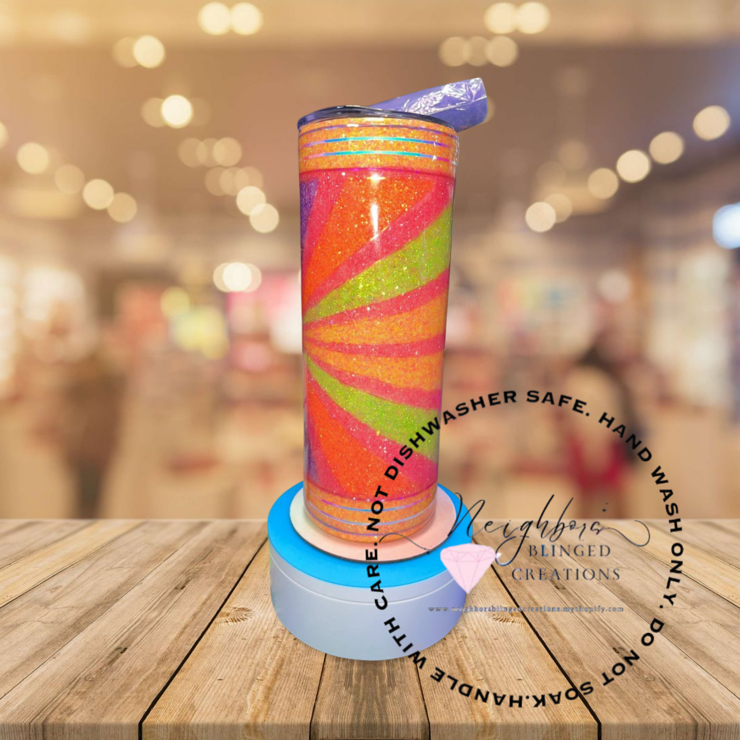 #8 - 20 ounce neon, Sunburst Tumblr with sea turtle on the booty