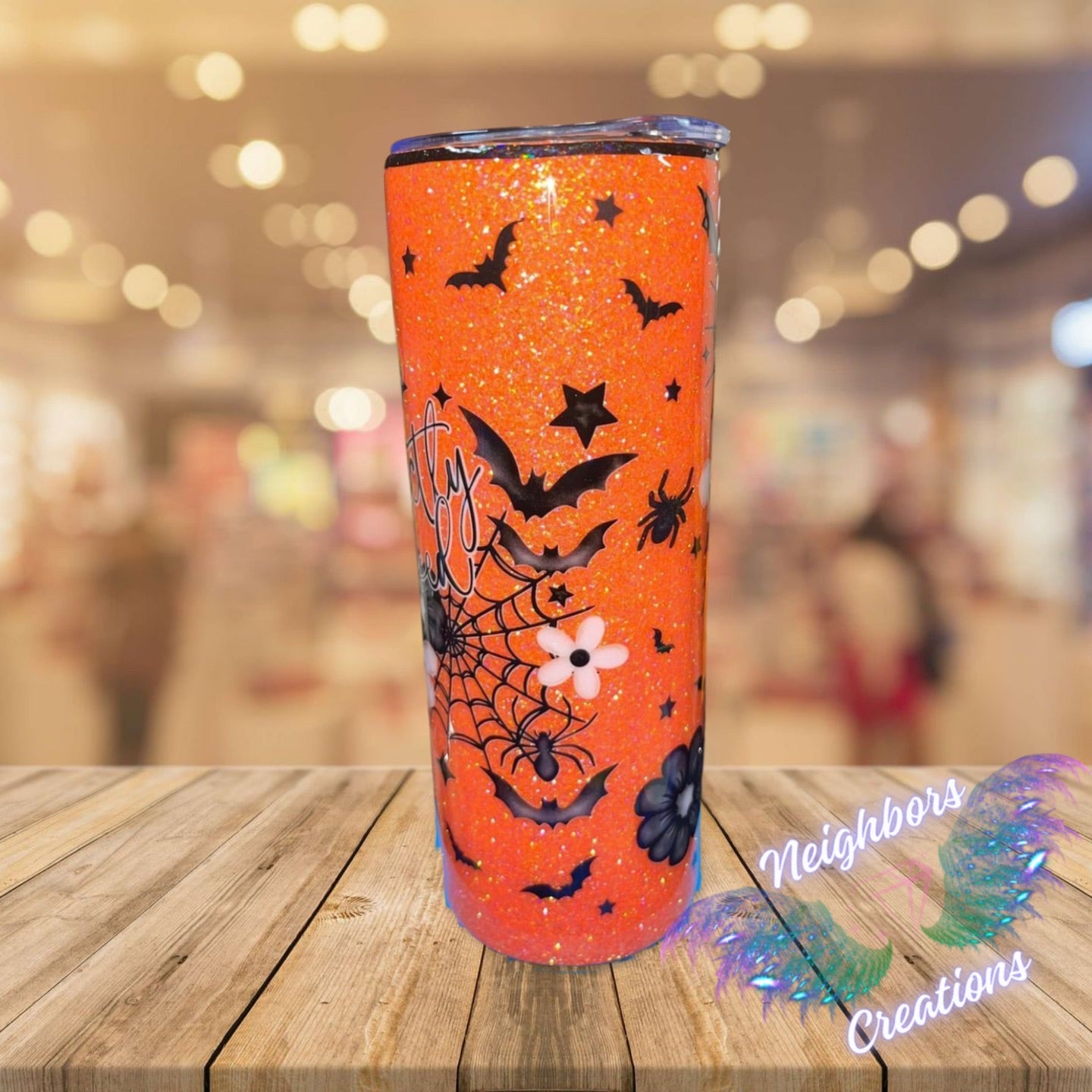 20 OZ Perfectly Wicked Orange N Black Glittered DBL INS Tumbler