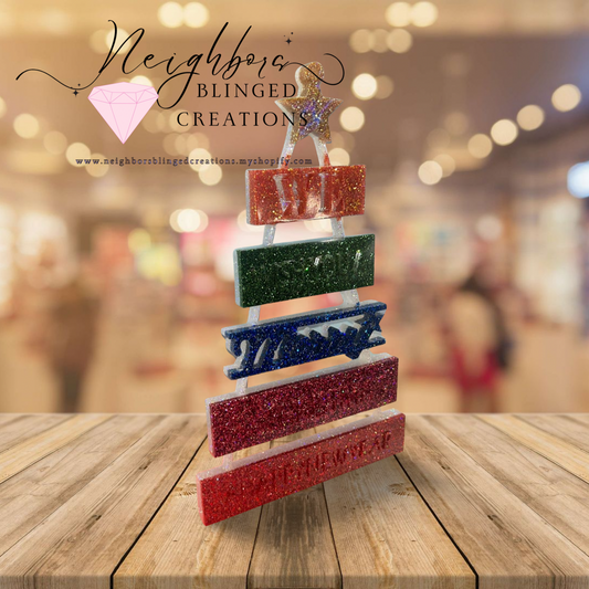 Six tiered custom handcrafted, epoxied Christmas and New Year’s sign