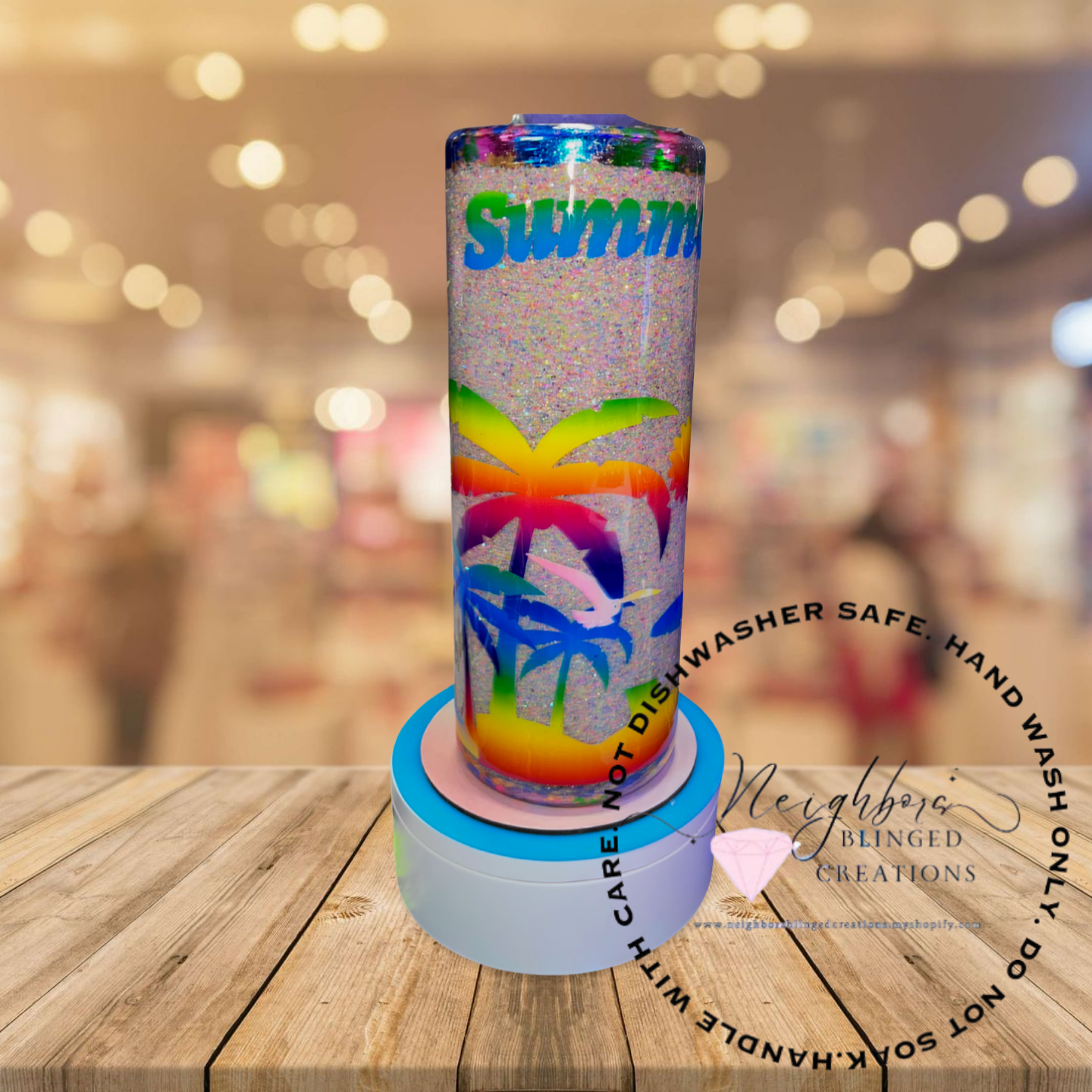 #5 - 20oz Full Neon Glittered Summer Vibes Sandy Beach themed Tumbler