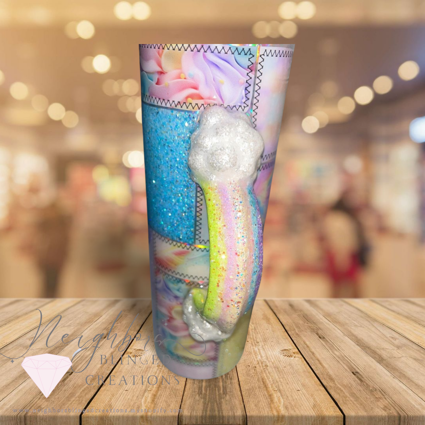30oz PatchWrk Rainbow Cloud stainless steel double insulated handled tumbler