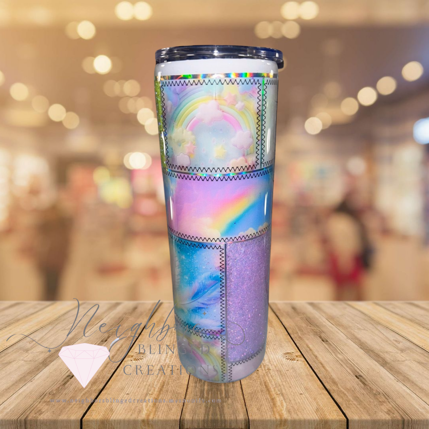 30oz PatchWrk Rainbow Cloud stainless steel double insulated handled tumbler