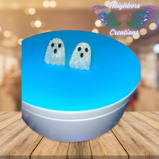 3-White Glittery Cute N Spooky Ghost Earrings