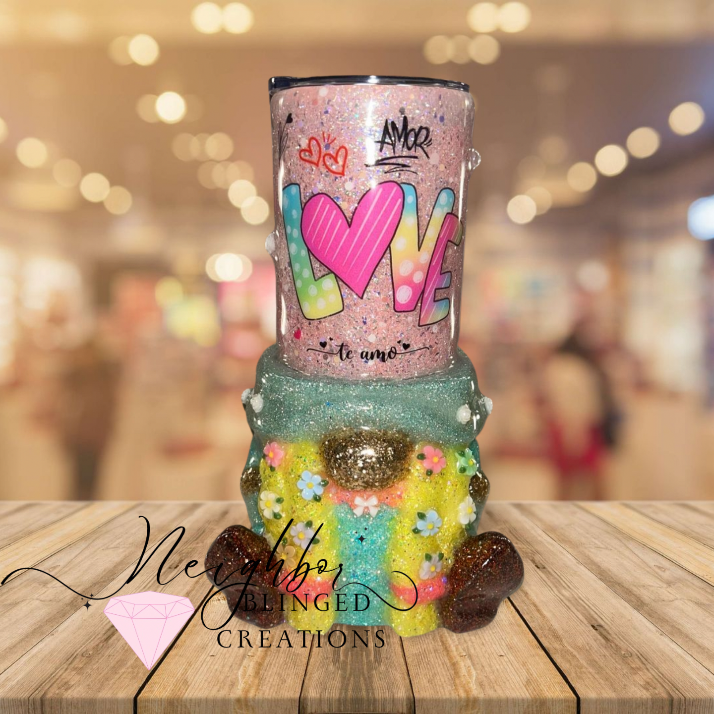 20oz Stainless Steel DBL Insulated Gnome Sleeve Tumbler - with special flowers & all we need is love edition tumbler