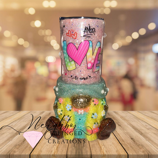 20oz Stainless Steel DBL Insulated Gnome Sleeve Tumbler - with special flowers & all we need is love edition tumbler