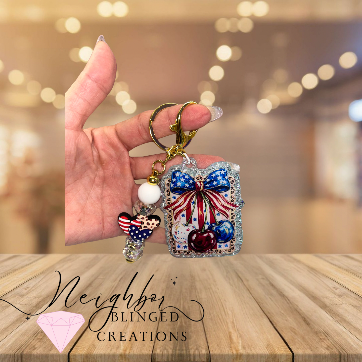 Handmade acrylic keychain - 
4th of July - Freedom Celebration Keychain - Cherries N Bow