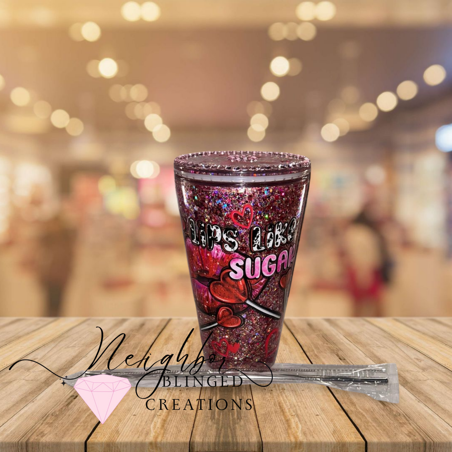 20oz Actlyic Snowglobe Cup Valentine’s Lips