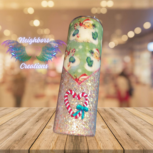 20 OZ Christmas Themed - V Split Glittered Santa Claus Tumbler