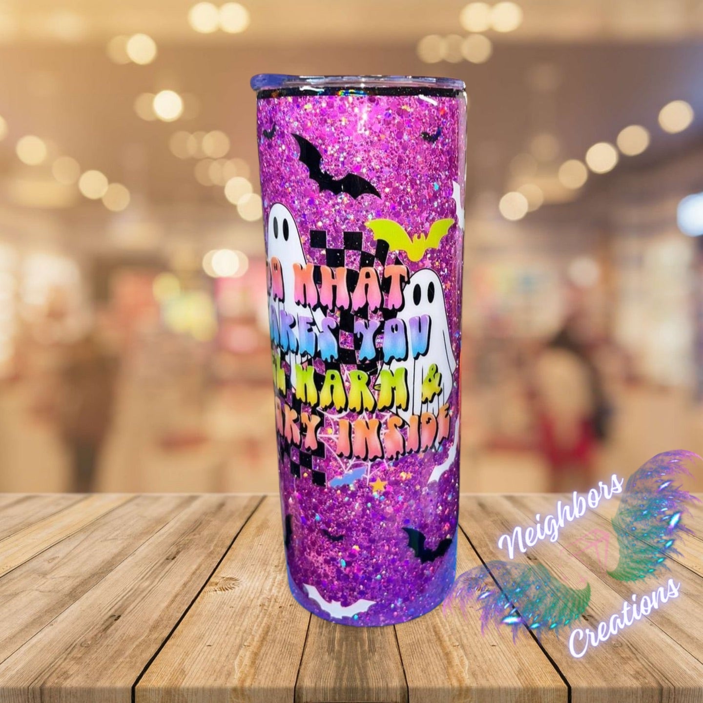 20 OZ Full Pink Glittered Ghost Spooky N Cute Halloween Tumbler