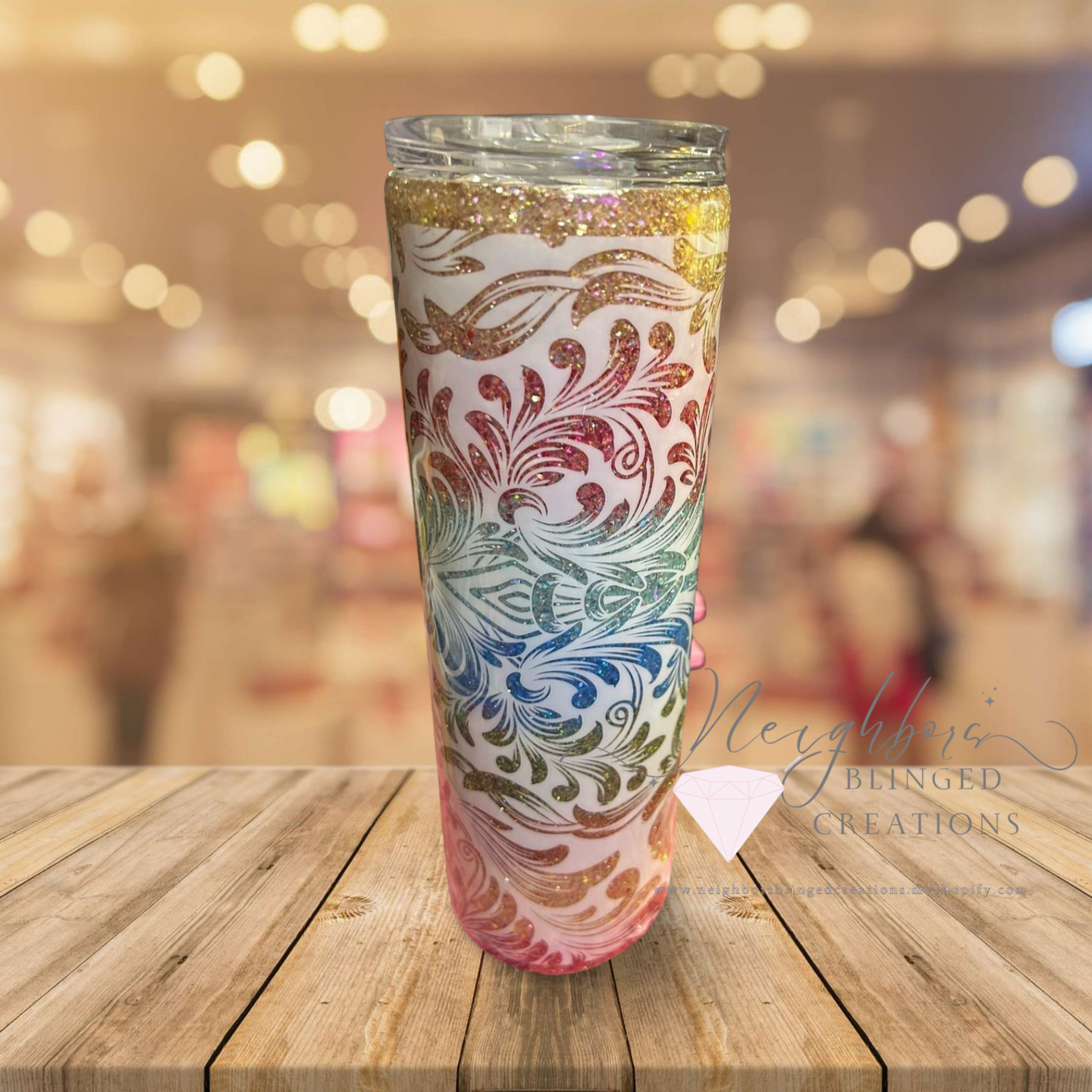 30oz Stainless Steel Dbl Insulated 3 colored Ombre Glitter White Swirl.