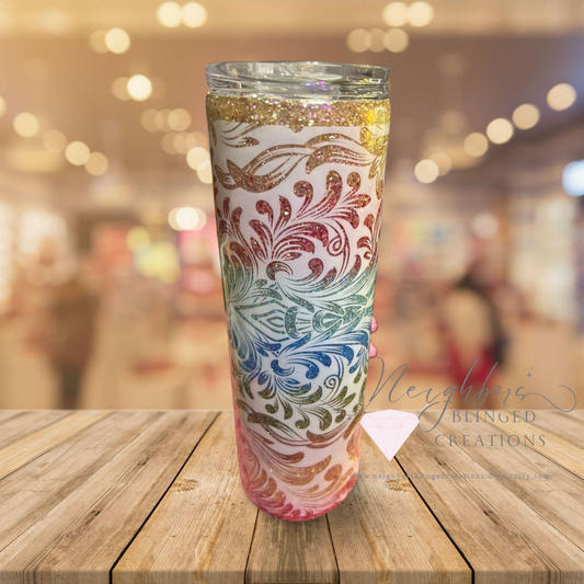 30oz Stainless Steel Dbl Insulated 3 colored Ombre Glitter White Swirl.