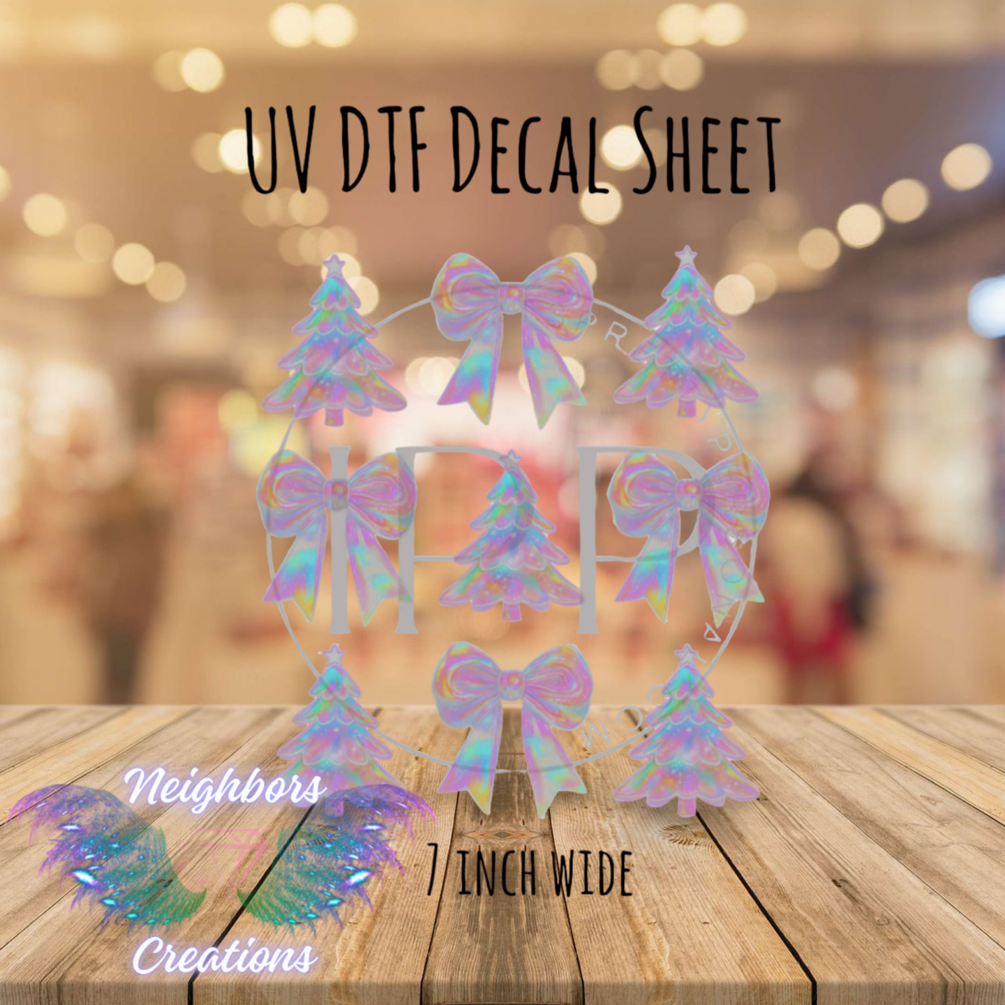 Rose Pink Christmas Bows & Trees UV DYF Decal One Decal per custom order