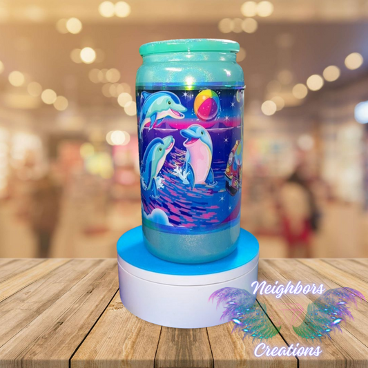#16 - 10 OZ DBL INS Glass Glittered Cartoon Cup With Custom Lid to Match