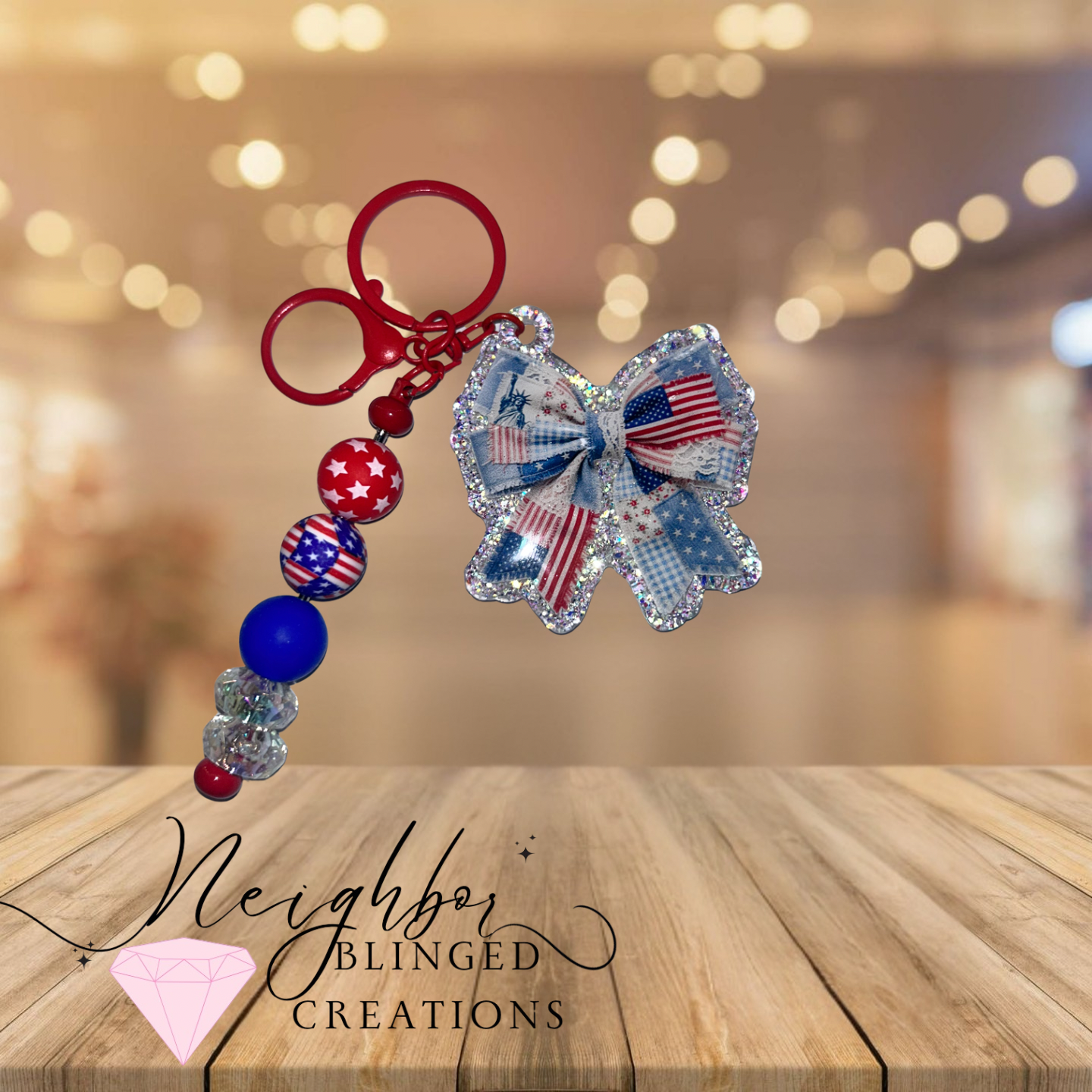 Handmade acrylic keychain - 
4th of July - Freedom Celebration Keychain - Bow