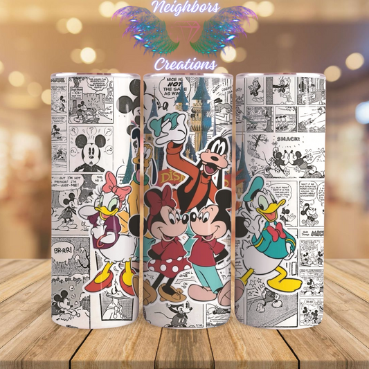 Inspired By Mickey N Friends Newspaper Themed Sublimated Tumbler