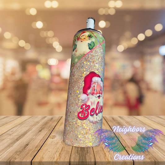 20 OZ Christmas Themed - V Split Glittered Santa Claus Tumbler