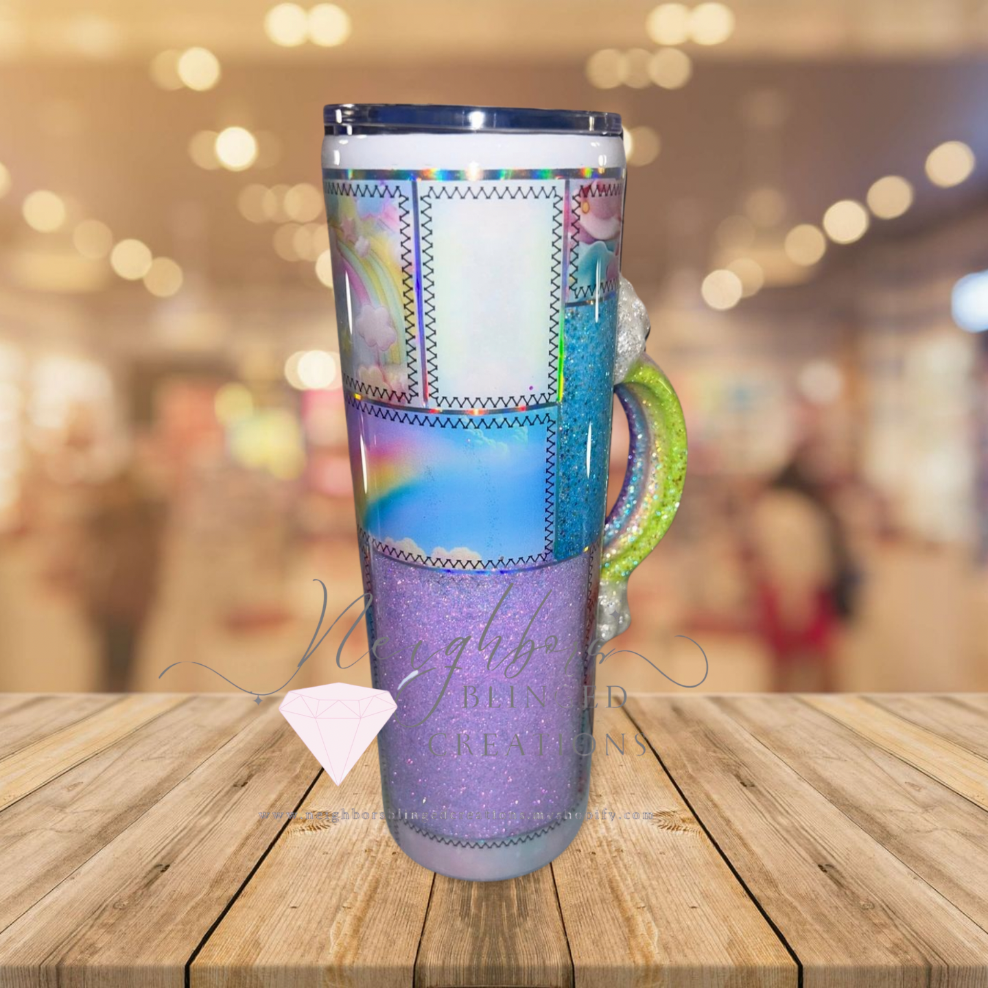 30oz PatchWrk Rainbow Cloud stainless steel double insulated handled tumbler