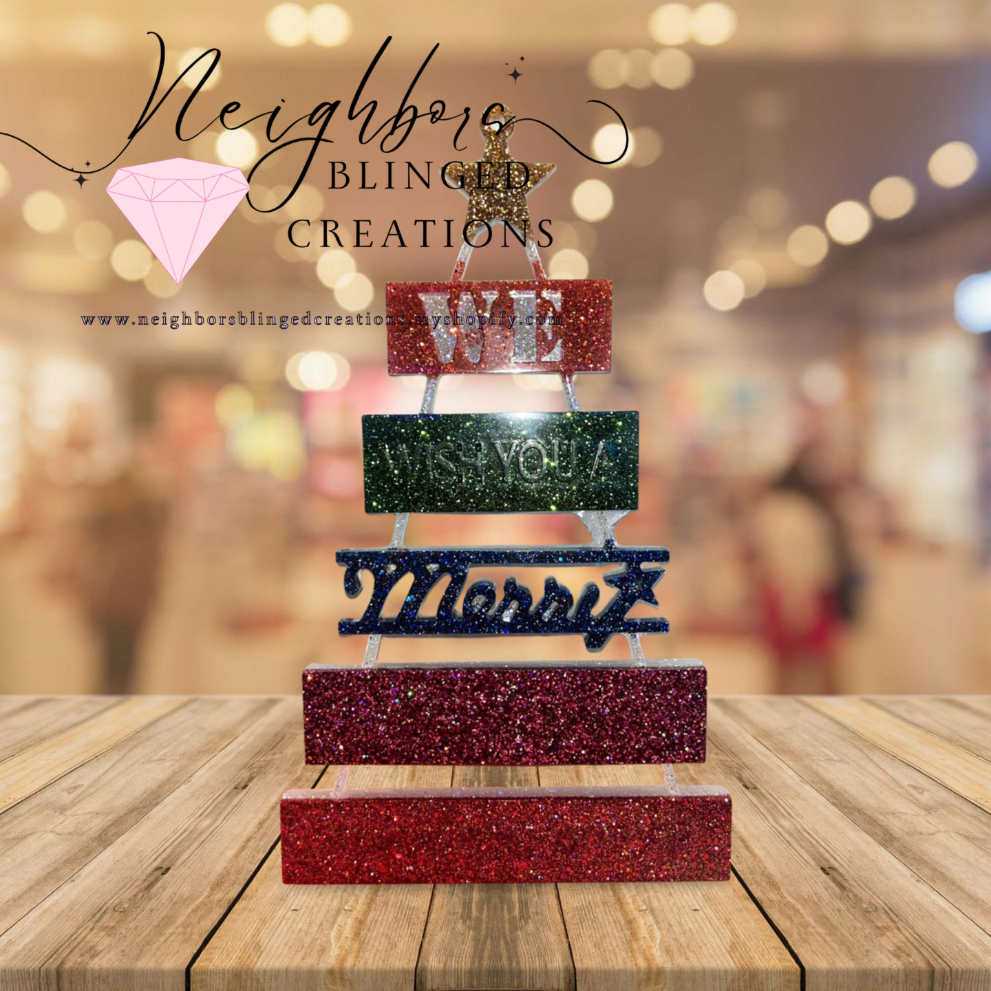 Six tiered custom handcrafted, epoxied Christmas and New Year’s sign
