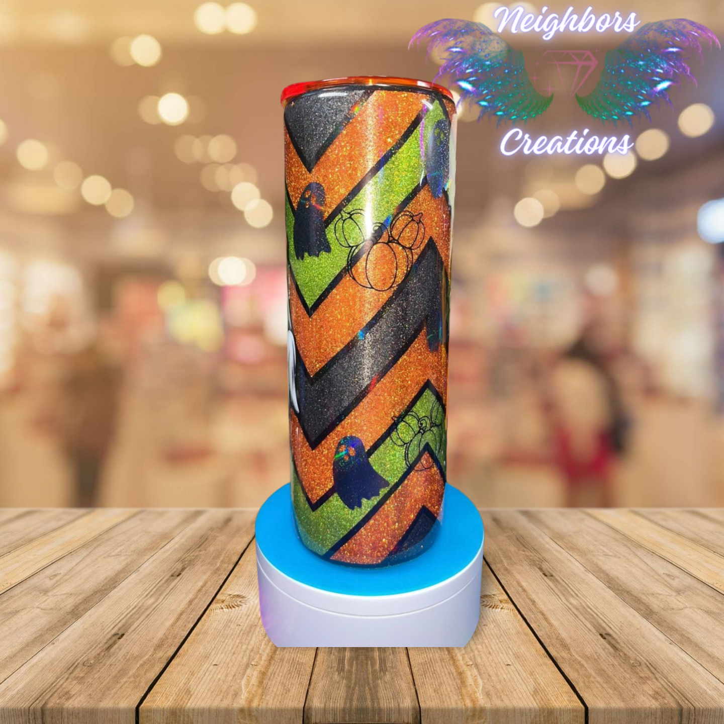 20 OZ Herringbone Glittered Halloween Themed Ghost Tumbler