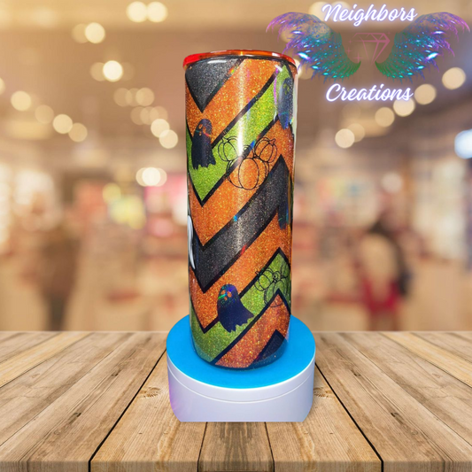 20 OZ Herringbone Glittered Halloween Themed Ghost Tumbler