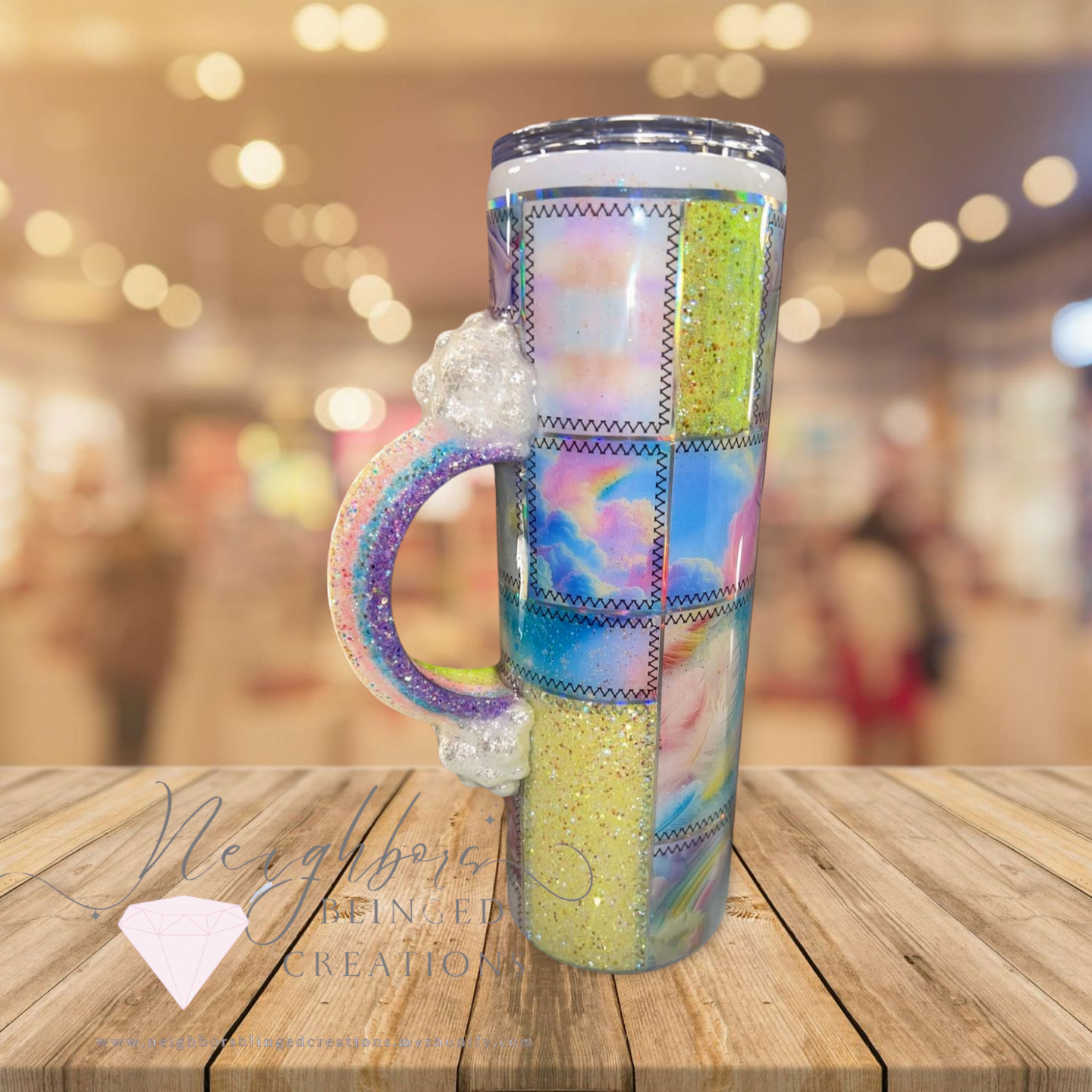 30oz PatchWrk Rainbow Cloud stainless steel double insulated handled tumbler